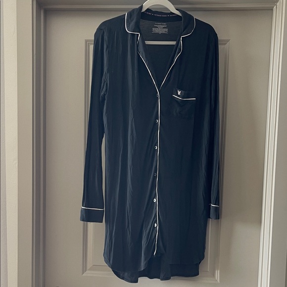 Victoria's Secret Other - Victoria's Secret Black Modal Button-Front Sleep Shirt with Pink Trim